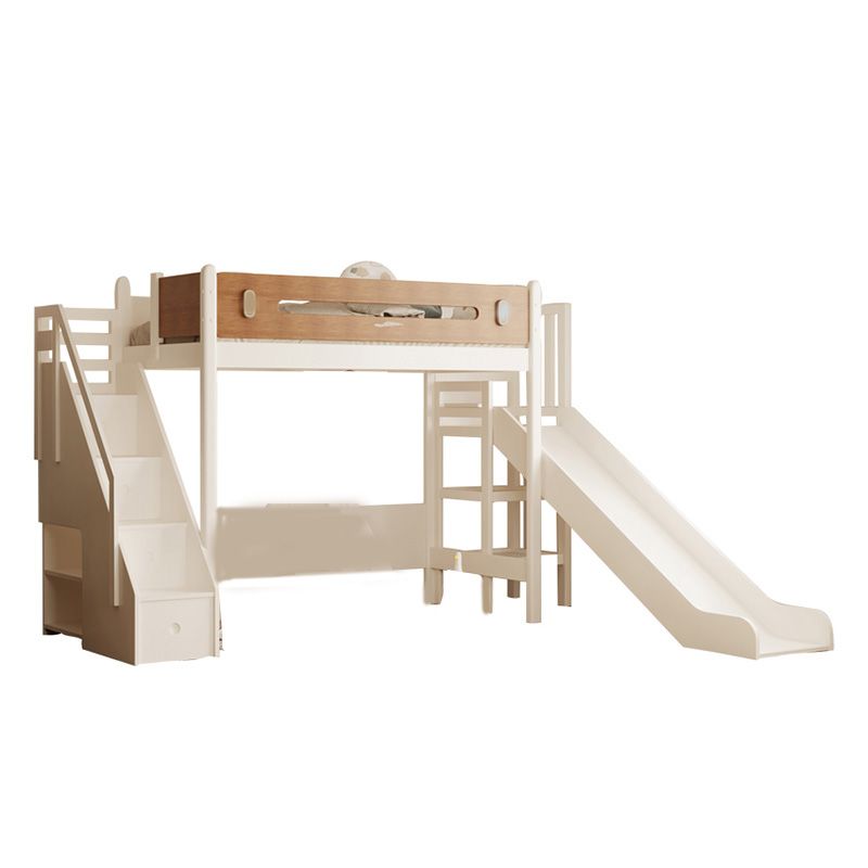 Contemporary Loft Bed with Guardrails in White Solid Wood No Theme