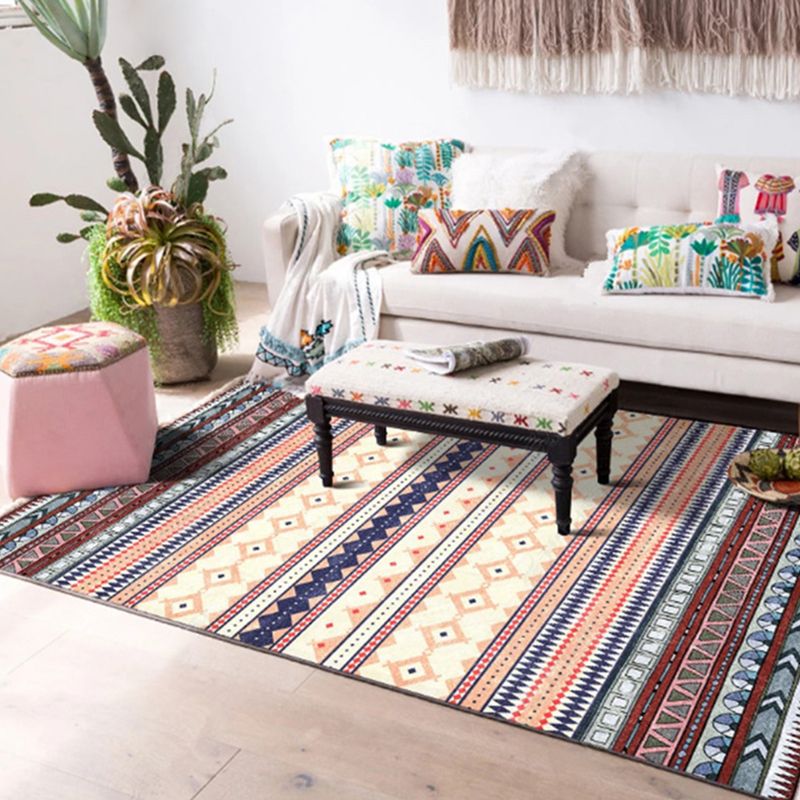 Multicolor Vintage Area Rug Polyester Tribal Print Rug Non-Slip Backing Indoor Rug for Living Room