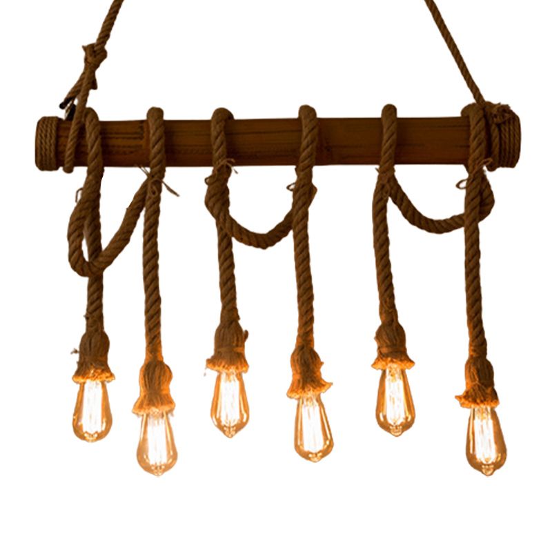 Industrial Linear Pendant Lighting Manila Rope Ceiling Pendant Light for Bar