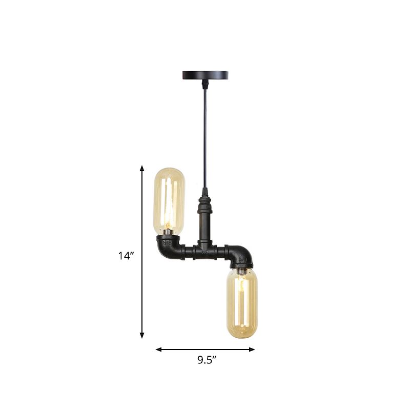 Bernsteinglas Schwarz Suspension Light Pill Capsule 2-leichte industrielle LED-Kronleuchter-Anhängerlampe