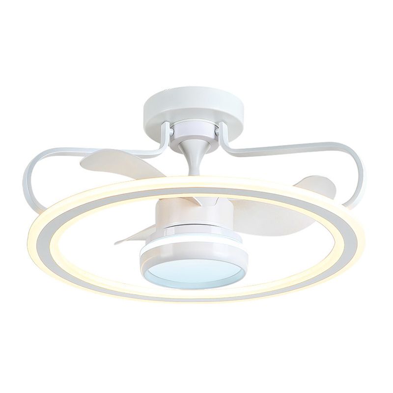 23.5" Wide White Hoop Ceiling Fan Lamp Modern LED Metallic Semi Mount Lighting with 3 Blades