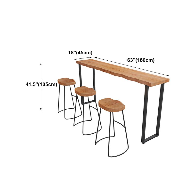 Specialty Brown Modern Style Bar Table in Solid Wood and Metal Balcony Bar Table