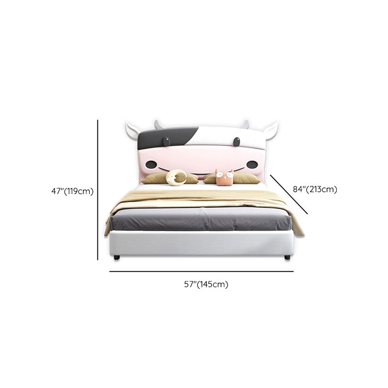 White Wooden Platform Bed Scandinavian Kids Bed with Headboard