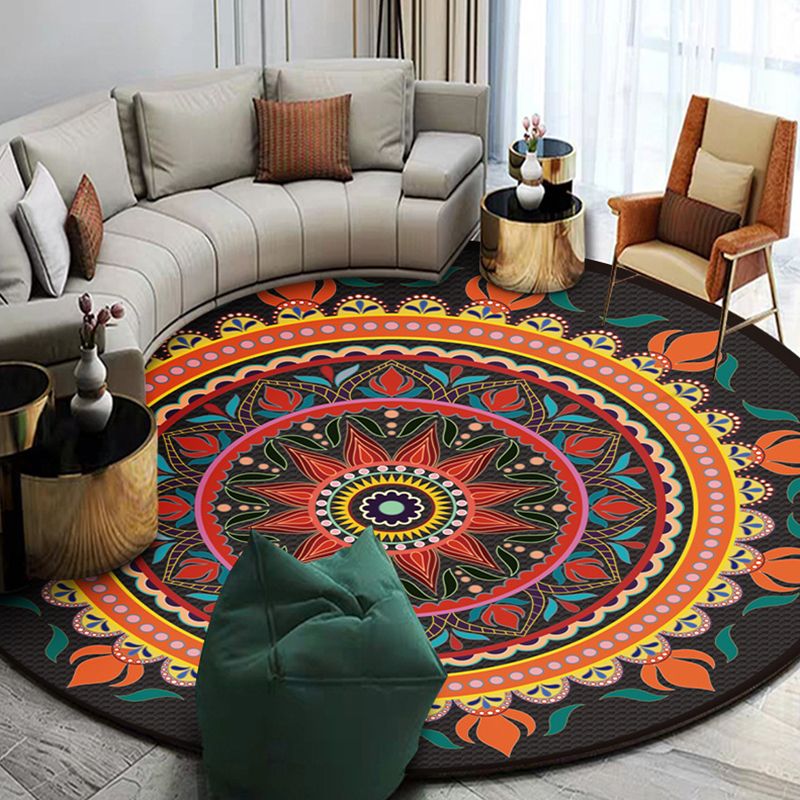 Gorgeous Victorian Area Rug Moroccan Floral Print Rug Anti-Slip Backing Round Carpet for Living Room