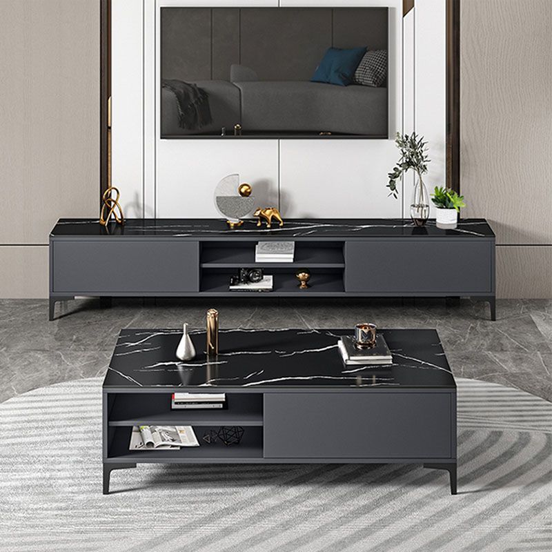 Glam TV Media Console 2 Doors Glass Top Media Console TV Stand