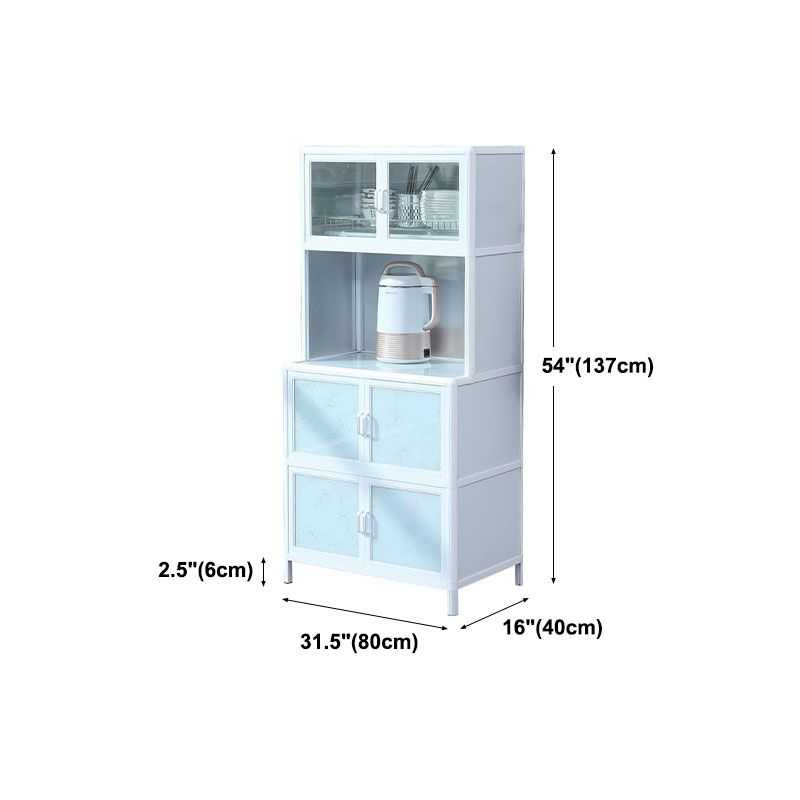 Kitchen White Metal Buffet/Console Glass Doors Cabinet Open Storage Buffet