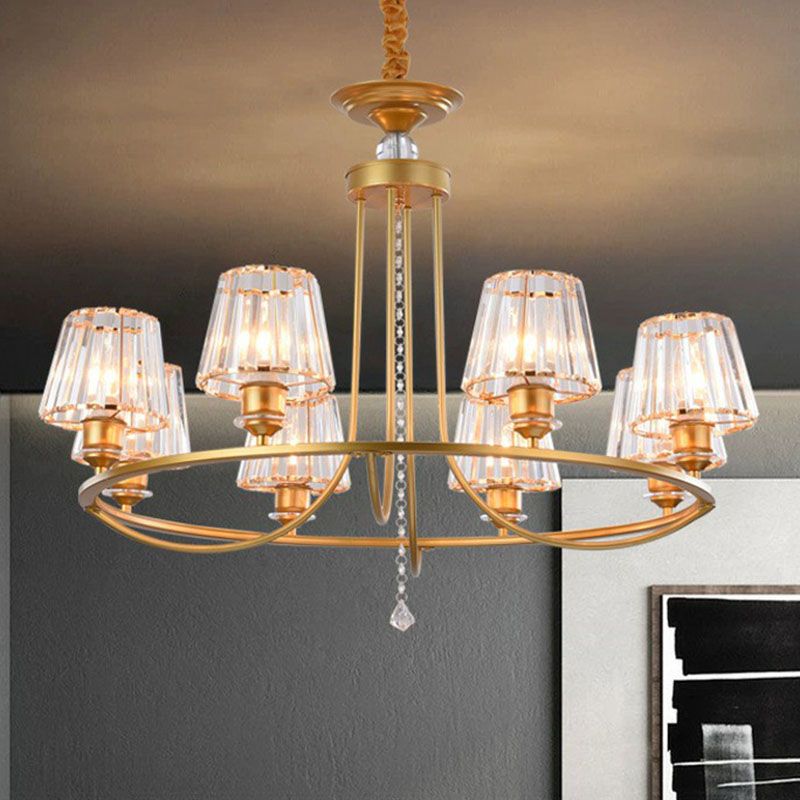 Postmodern Circle Chandelier Lighting Metal Living Room Ceiling Light with Tapered Crystal Shade