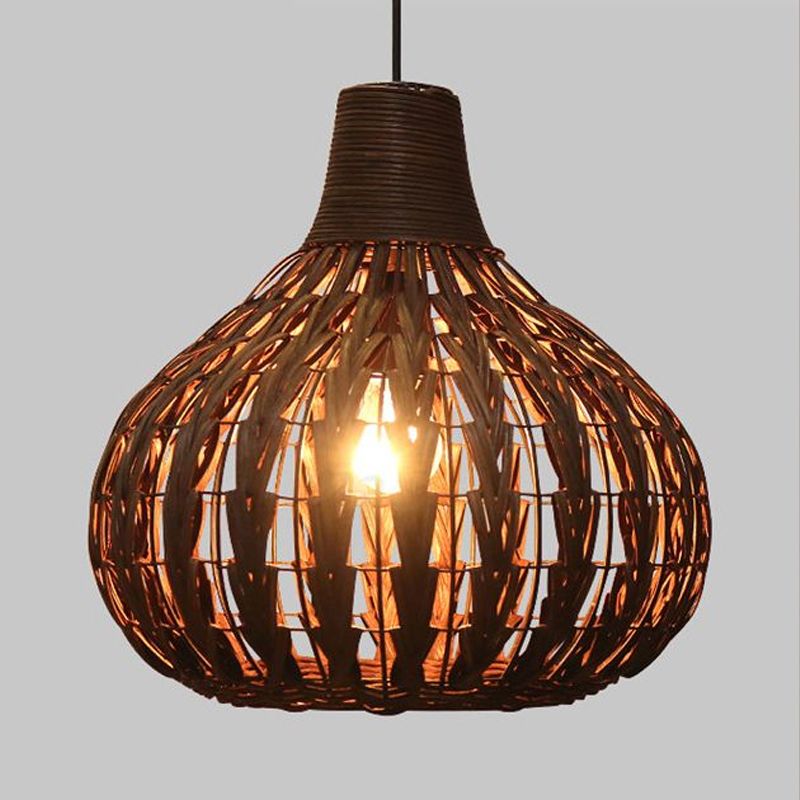 Hand-Woven Rattan Gourd Hanging Pendant Lamp Rustic 1 Light Hanging Fixture for Restaurant