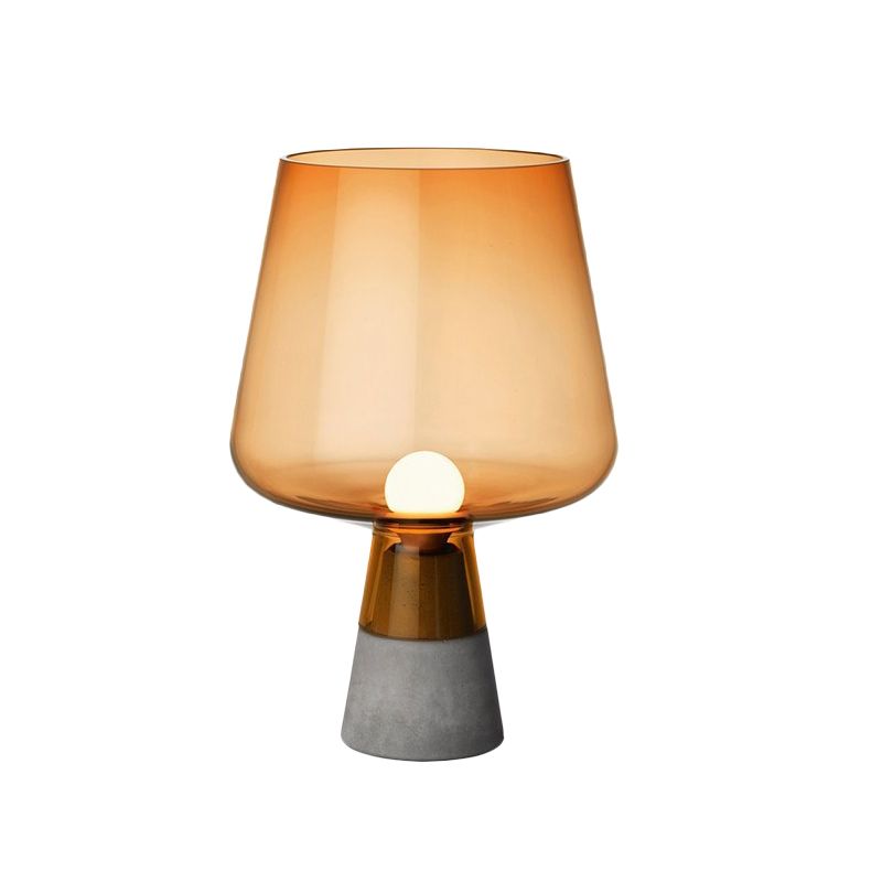 Truncated Cone Cognac Glass Table Lamp Mid Century Single 8"/10" Wide Grey Nightstand Light with Open Top Design