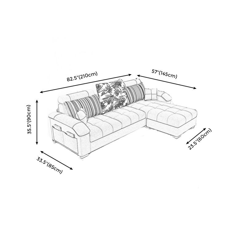 Slipcovered Pillowed Back Cushions Tufted Sectional Sofa Set with Storage