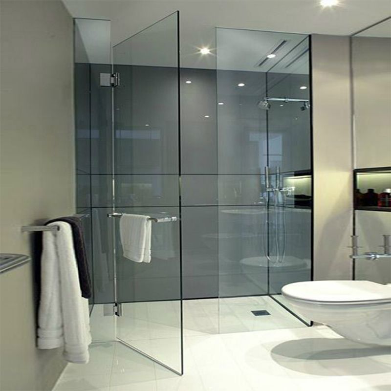 Inline Hinged Frameless Tempered Glass Shower Door, Transparent Shower Screen