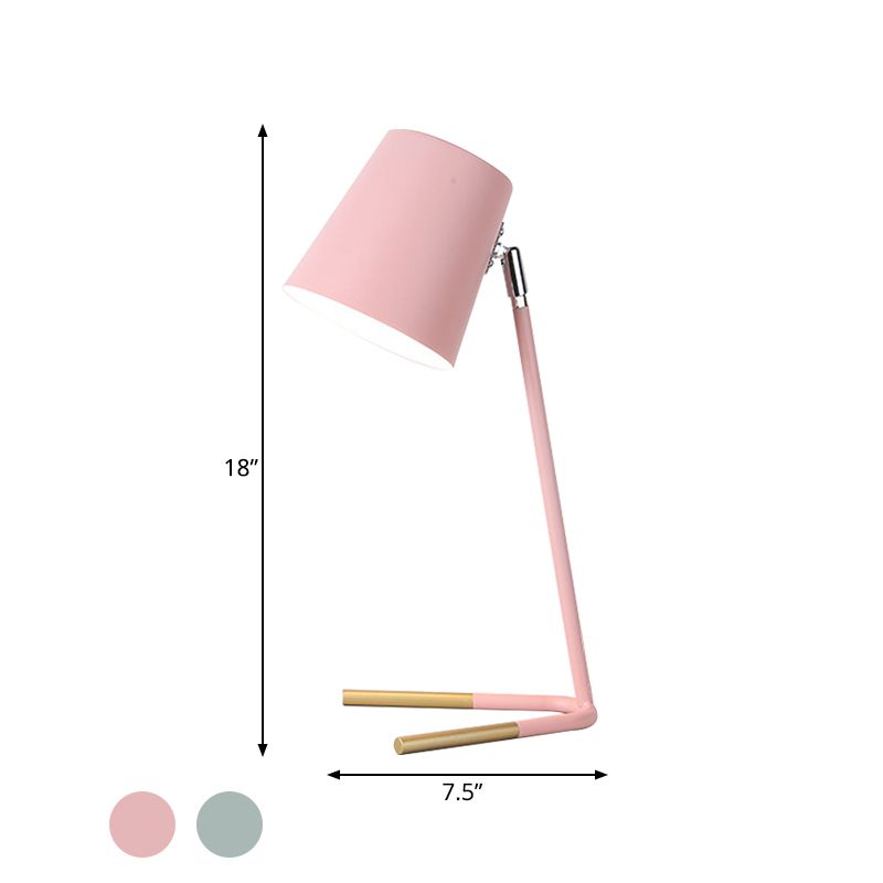 Pink/Green Tapered Nightstand Light Macaron 1 Head Iron Table Lighting with Swivelable Design and Fork Base