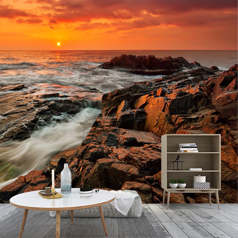 Yellow Eventide Scenery Wall Mural Ocean Rock Tropix Stain Proof Wall Art for Home