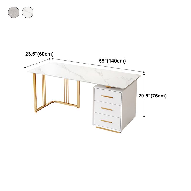 Glam 3-drawer Office Desk Rectangular Sintered Stone Home Desk