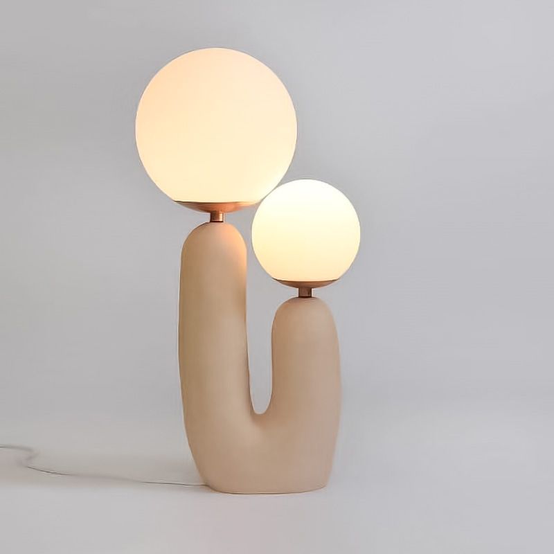 Pink Cactus Tisch leichte nordische 2-Lichtharz-Nachttisch-Lampe mit Ball weißer Glasschatten