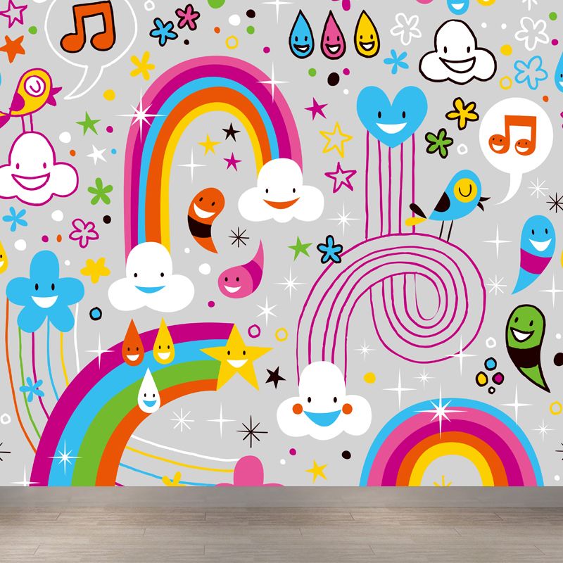 Cartoon Patterned Mural Wallpaper Non-Woven Washable Multicolored Art for Kids Bedroom