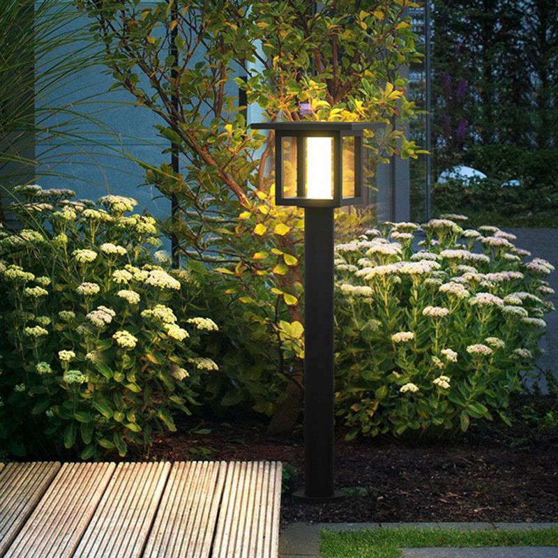 Matte Black Square Solar Lawn Light Minimalism White Glass LED Ground Lamp for Yard