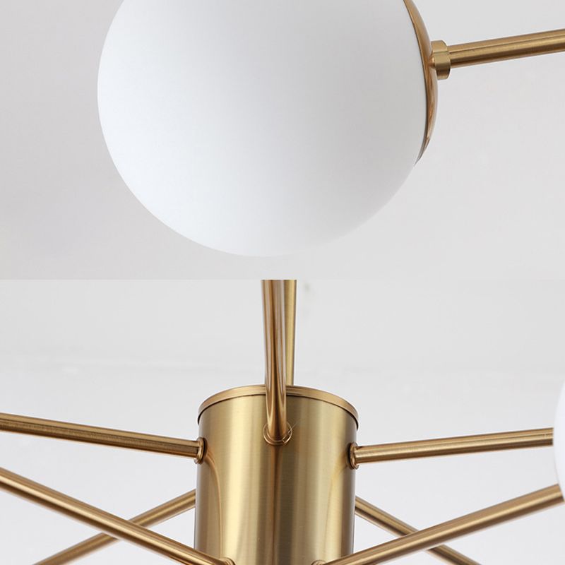 Milk White Glass Globe Shade Lighting 10 Light Chandelier with Spotlight Nordic Style Simplicity Lighting Pendant in Gold