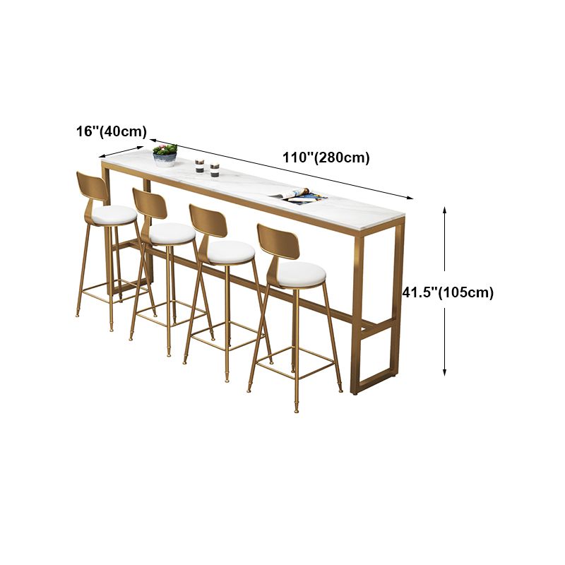 Glam Style Bar Table in Faux Marble and Iron Top Bar Table for Restaurant, Only Table