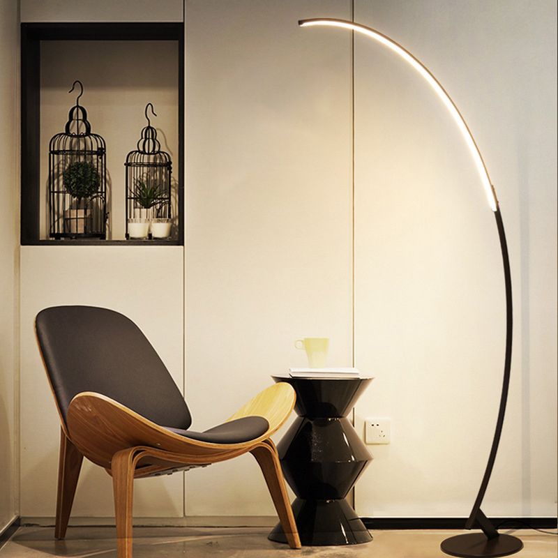 Arched LED Floor Lamp Contemporary Metallic Living Room Standing Lighting in Coffee