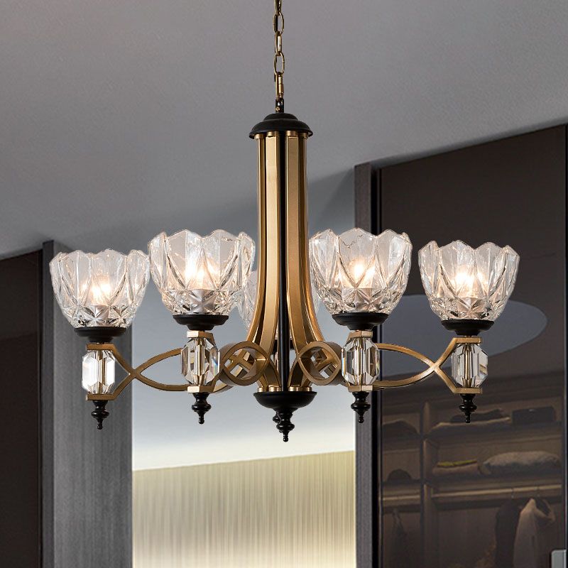 Modern 5 Heads Chandelier Lighting Brass Dome Pendant Light Fixture with Clear Glass Shade