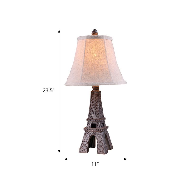 1 Light Night Light Country Bedroom Paris Tower Desk Lamp with Paneled Bell Fabric Shade