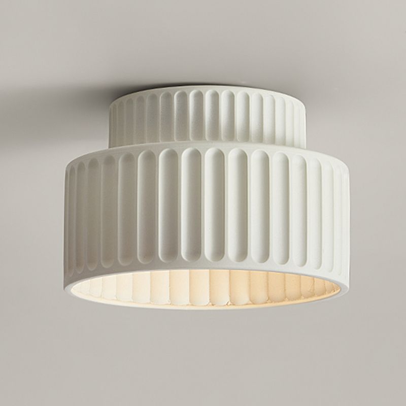 Plastic Contemporary Flush Mount 1 - Light Drum Shape Ceiling Flush