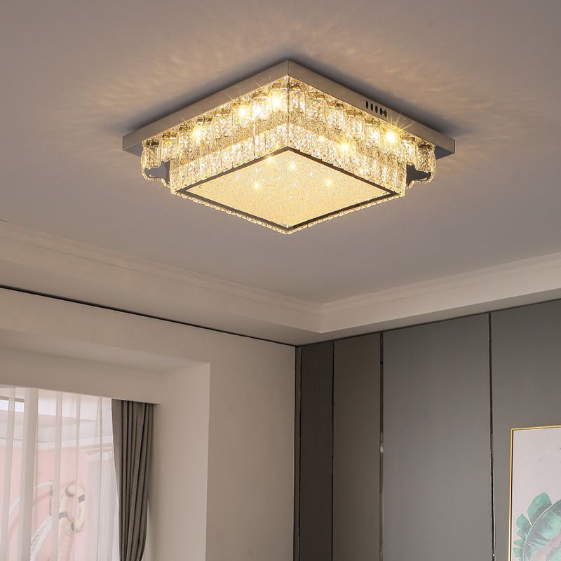 Modern Simple Style Ceiling Lamp Stainless Steel Crystal LED Flush Mount for Living Room