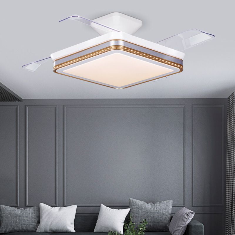 Blue / Gold / Grey LED Ceiling Fan Lighting Acrylic Square Modern Fan Fixture
