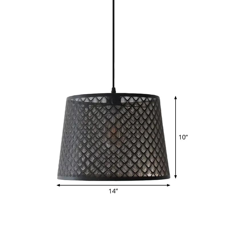 Zwart 1 kop hangende hangere rustieke metalen draad kooi/geëtste boom met patroontrommelschaduw druppel lamp voor eetkamer