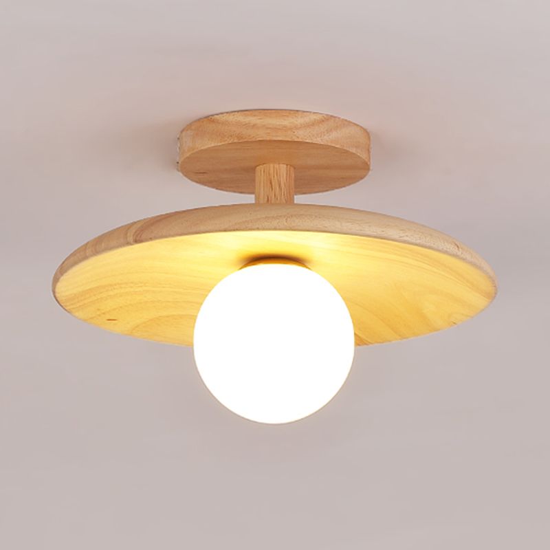 Dome Shape Wood Flush Light Modern Style 1 Light Flush Mount Fixture in Brown