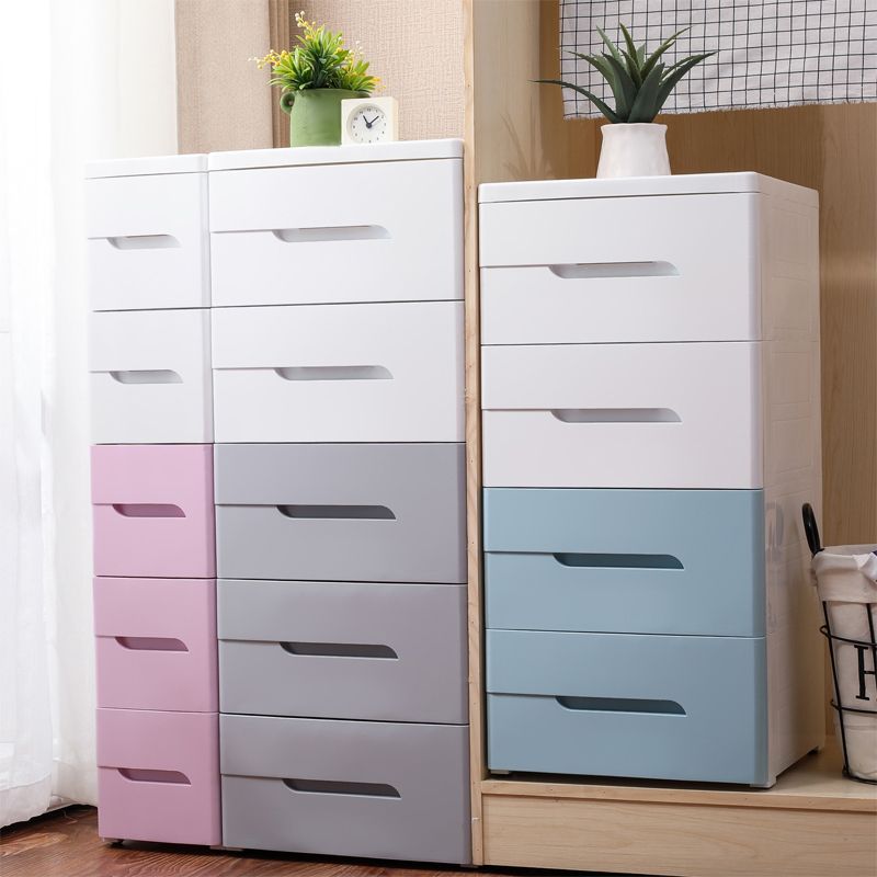 5 Drawers Vertical Kids Nightstand Modernism Plastic Nursery Dresser for Bedroom