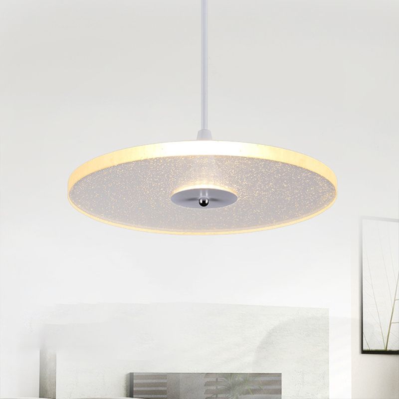 12"/16" Wide Round Pendant Lighting Modern Crystal 1 Light LED White Hanging Lamp for Living Room