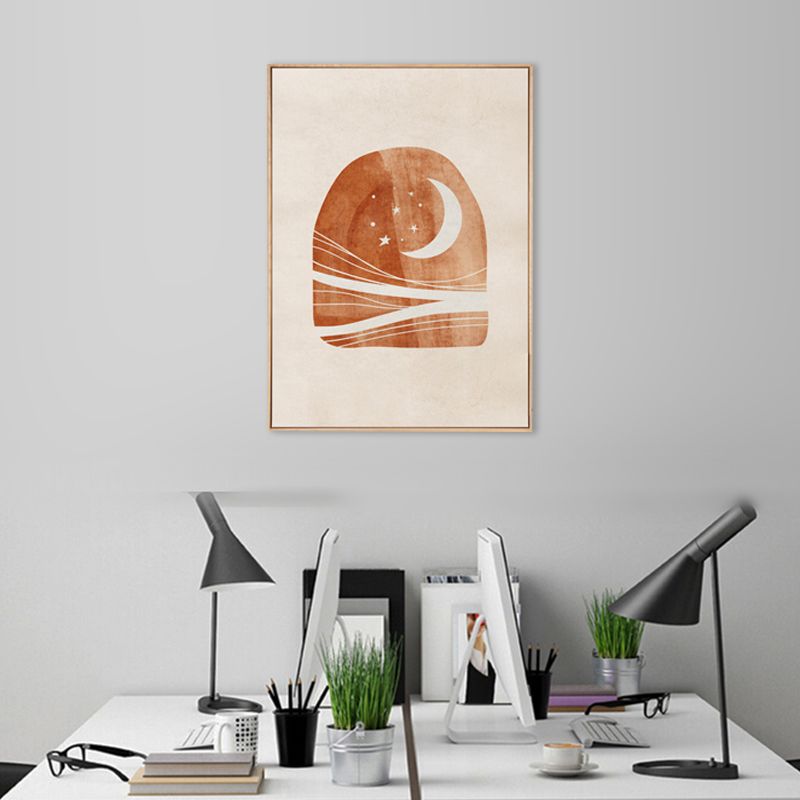 Scandinavian Style Teenagers Wall Decor Magical Cosmical Phenomena in Orange Painting