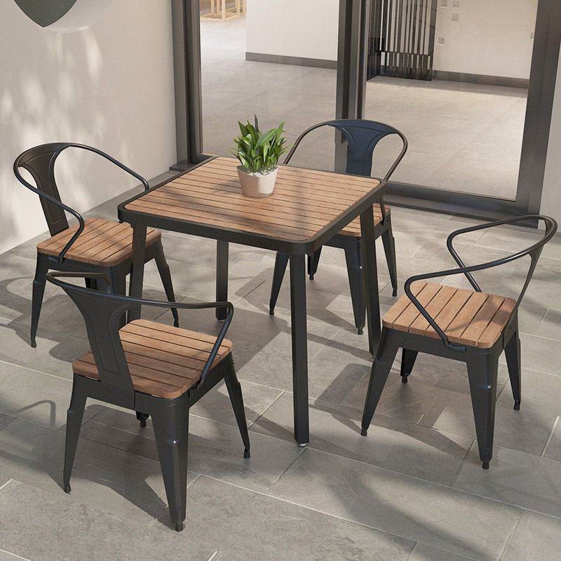 Modern Waterproof Wood Courtyard Table Geometric Outdoor Table