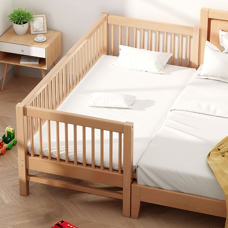 Glam Brown Solid Wood Nursery Bed Guardrail Rectangle Baby Crib