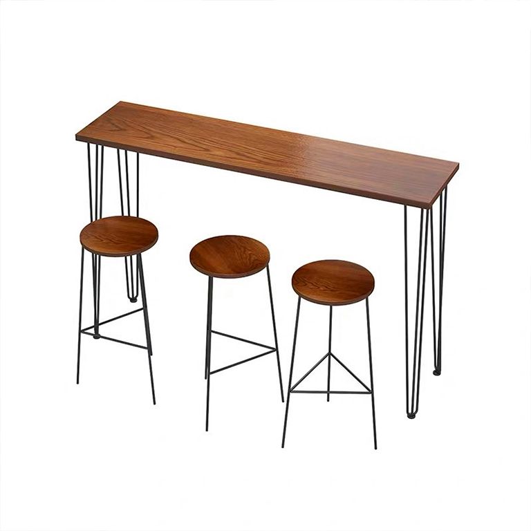 Brown and Light Brown Modern Style Bar Table Solid Wood and Iron Coffee Shop Bar Table