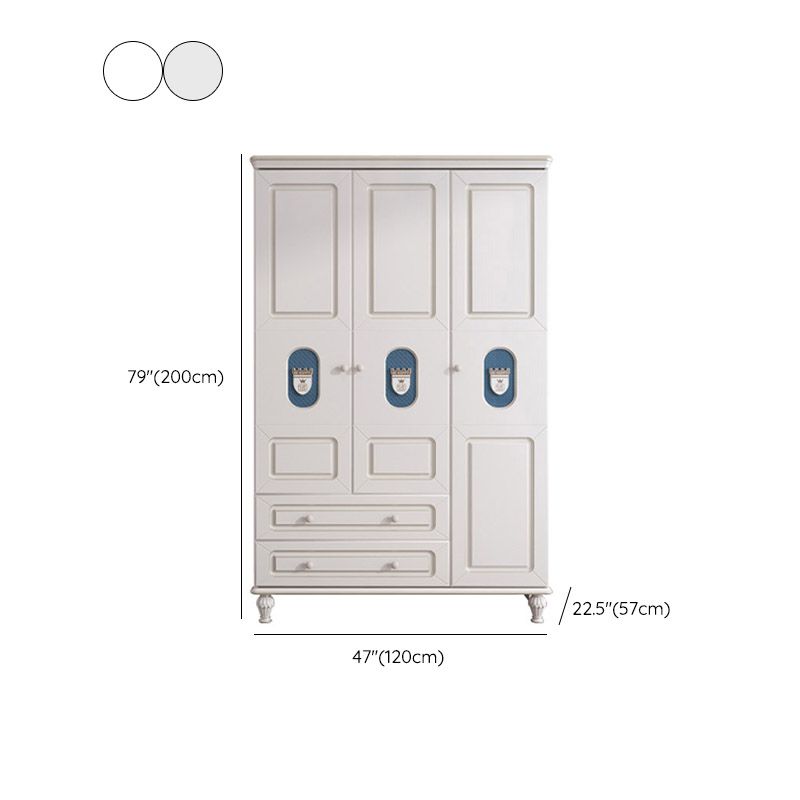 Modern Style Kids Closet White Colour Solid Wood Bedroom Youth Armoire