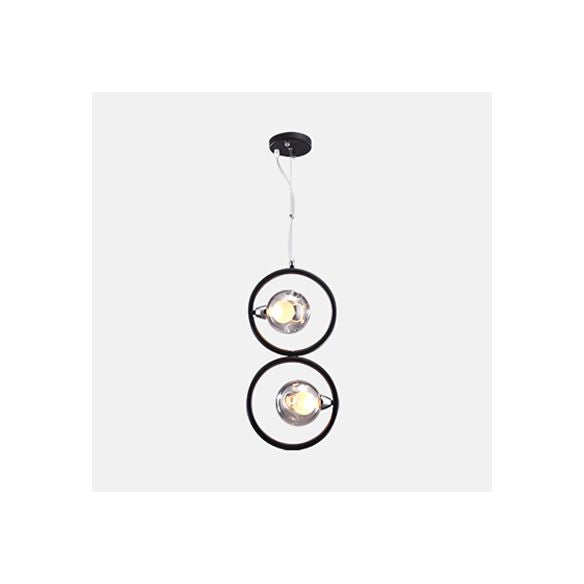 Dimpled Blown Glass Round Pendant Lighting Modern 1/2/3 Lights Led Hanging Ceiling Lamp in Black with Iron Ring