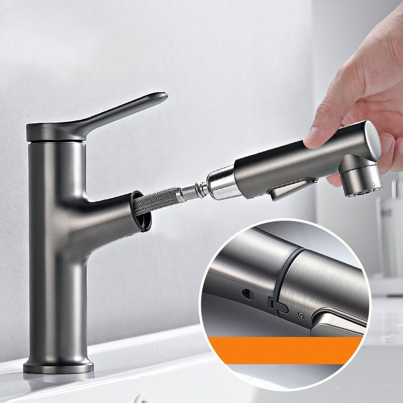 Pull-out Simple Bathroom Sink Faucet 1 Hole Single Handle Faucet