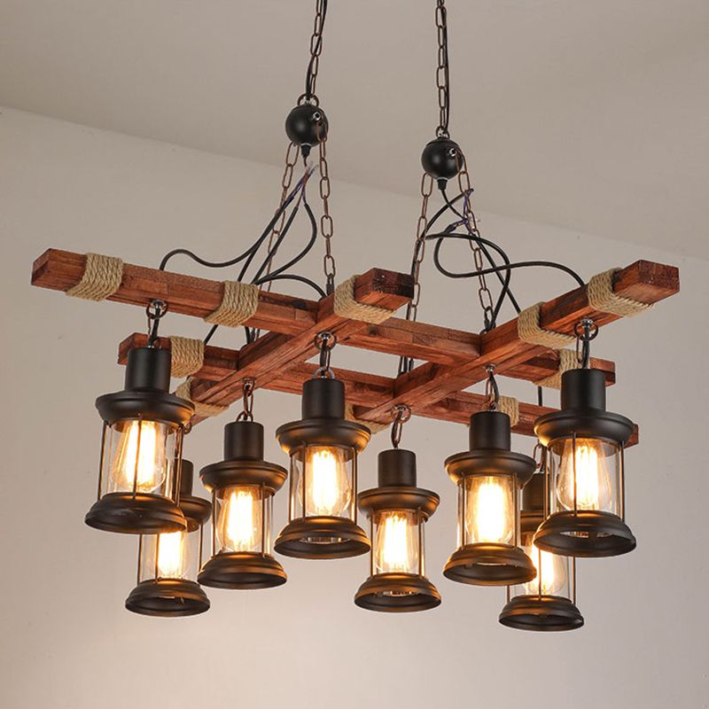 Wood Chandelier Light Fixture Industrial Style Black Shaded Restaurant Chandelier Lamp