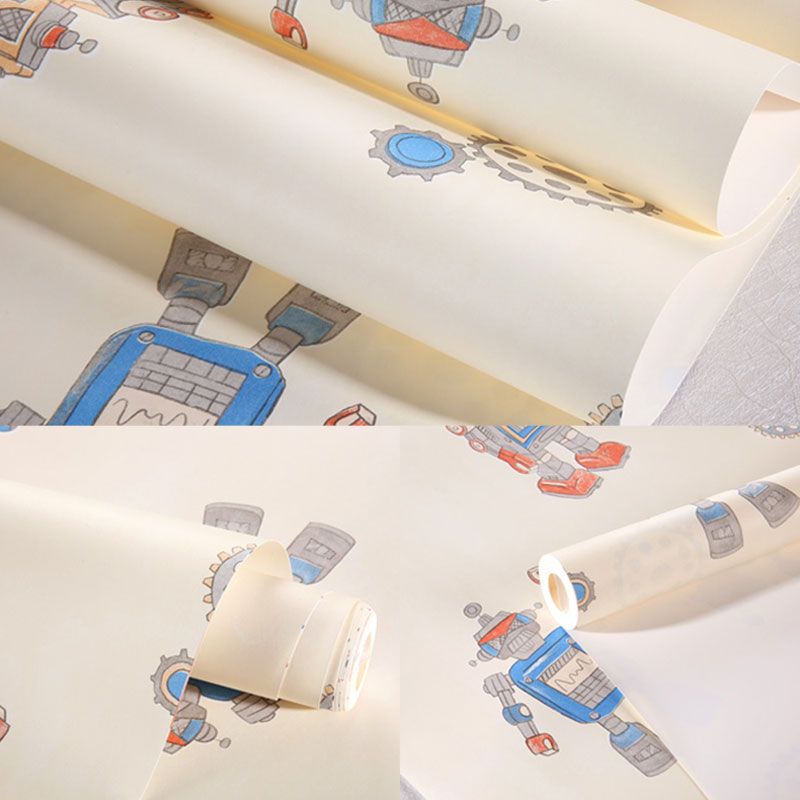 Robot and Astronaut Non-Pasted Wallpaper Roll for Children's Bedroom, 57.1 sq ft., Pastel Color