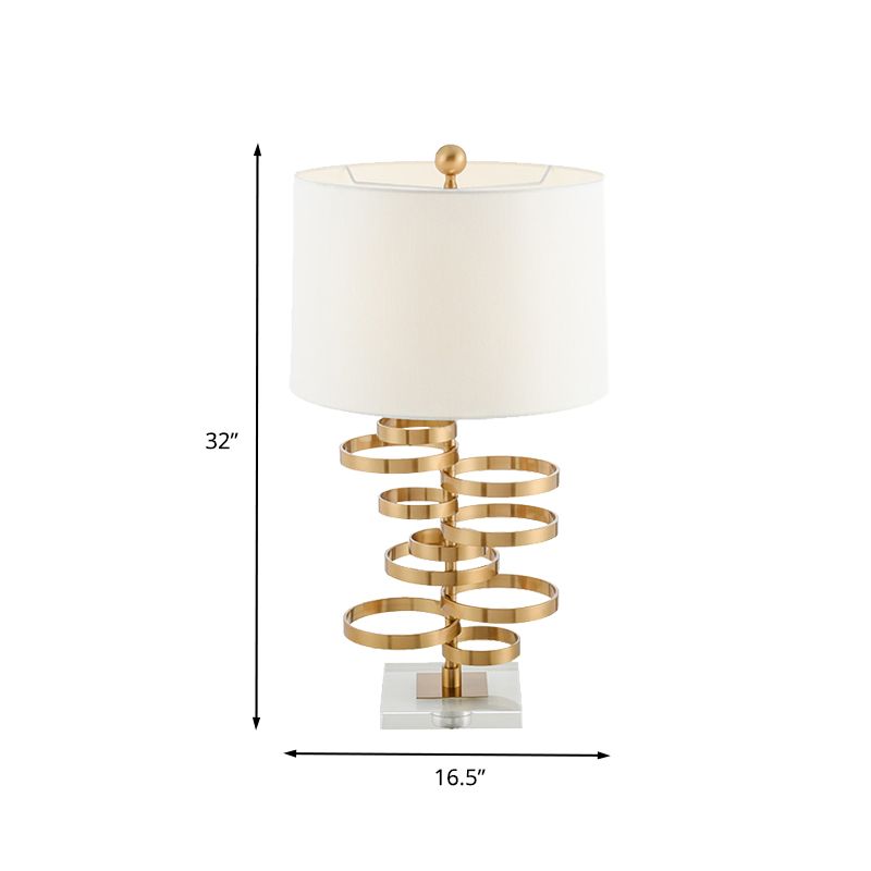 Gold Round Task Lighting Modern 1 Bulb Metallic Small Desk Lamp with Fabric Shade