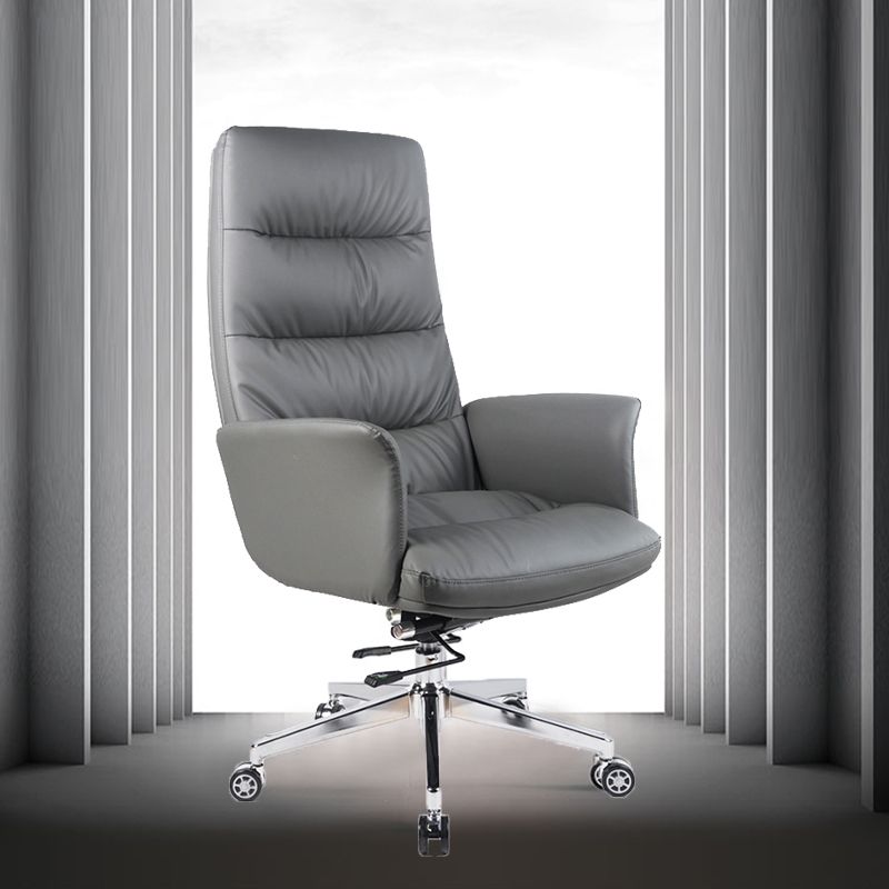 High Back Managers Chair Faux Leather Office Chair in Gray with Wheels