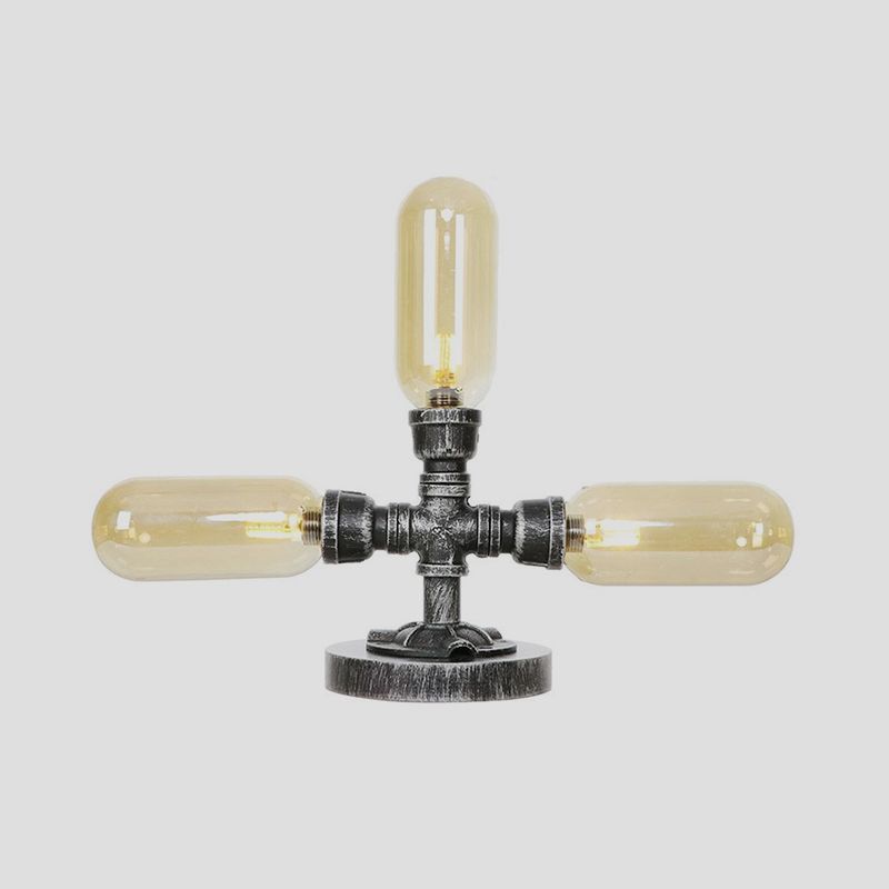 Capsule Clear/Amber Glass Night Light Farmhouse 2/3 Heads Tearoom LED Table Lamp with Pipe Base