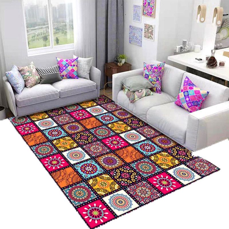 Orientaler Blumendruck Teppich Multi-Farb-Baumwoll-Mischungsbereich Teppich nicht rutscher Backing Haustierfreundlicher Innenteppich für Wohnzimmer
