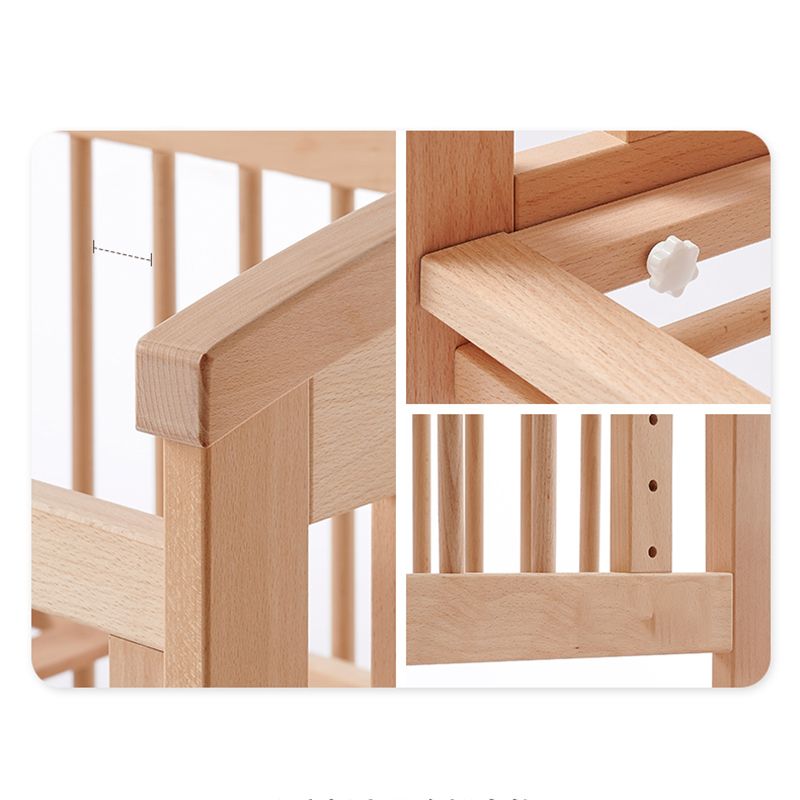 Modern Style Solid Wood Crib Rectangle Indoor Crib with Casters