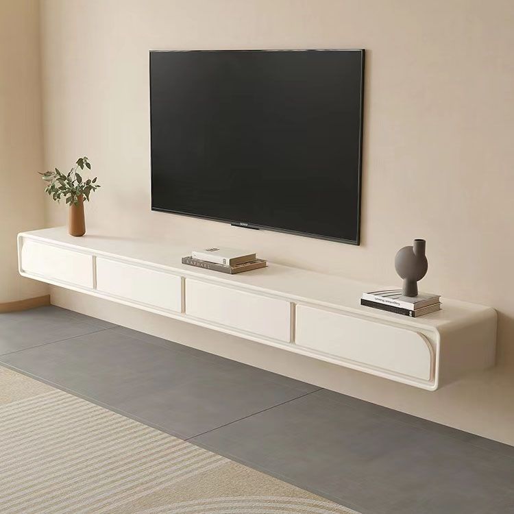 White Contemporary TV Console Floating Faux Wood Media Console