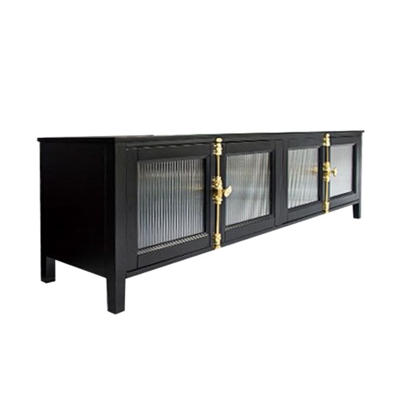 Black TV Media Console Industrial Metal and Glass TV Stand Console