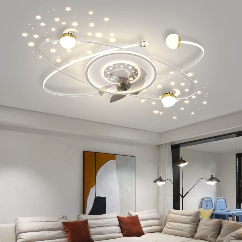 Contemporary White/Golden/Black Ceiling Fan Lamp LED Unique Ceiling Fan Light for Bedroom